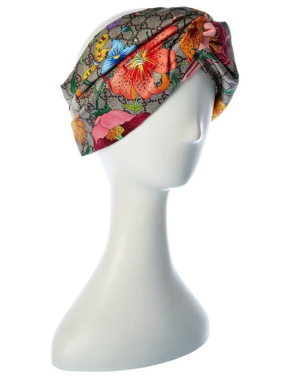 Gucci Silk Monogram Flora Twist Headband in Multicolor Print
